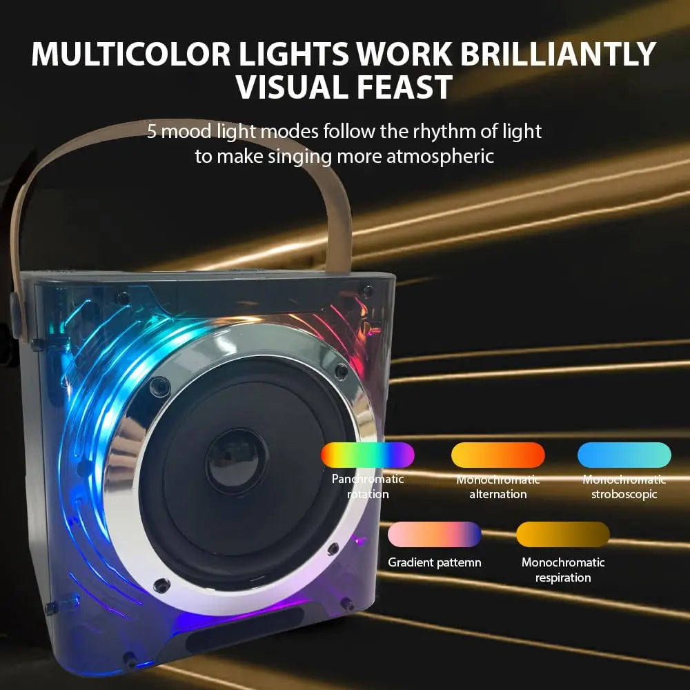High Power Karaoke Machine, Mini Bluetooth Speaker and Microphone Set, RGB Lighting Effects, Stereo Subwoofer, with Phone Holder
