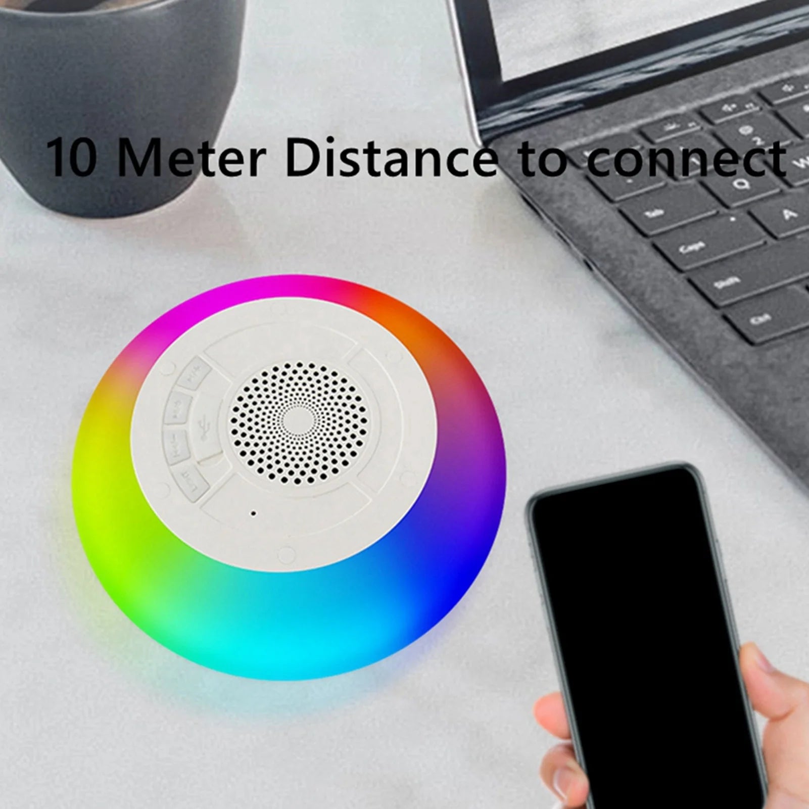 Swimming Pool Speaker Built in Mic Stereo IPX7 Waterproof Floating Bluetooth Hot Tub Speaker with RGB Colorful Lights