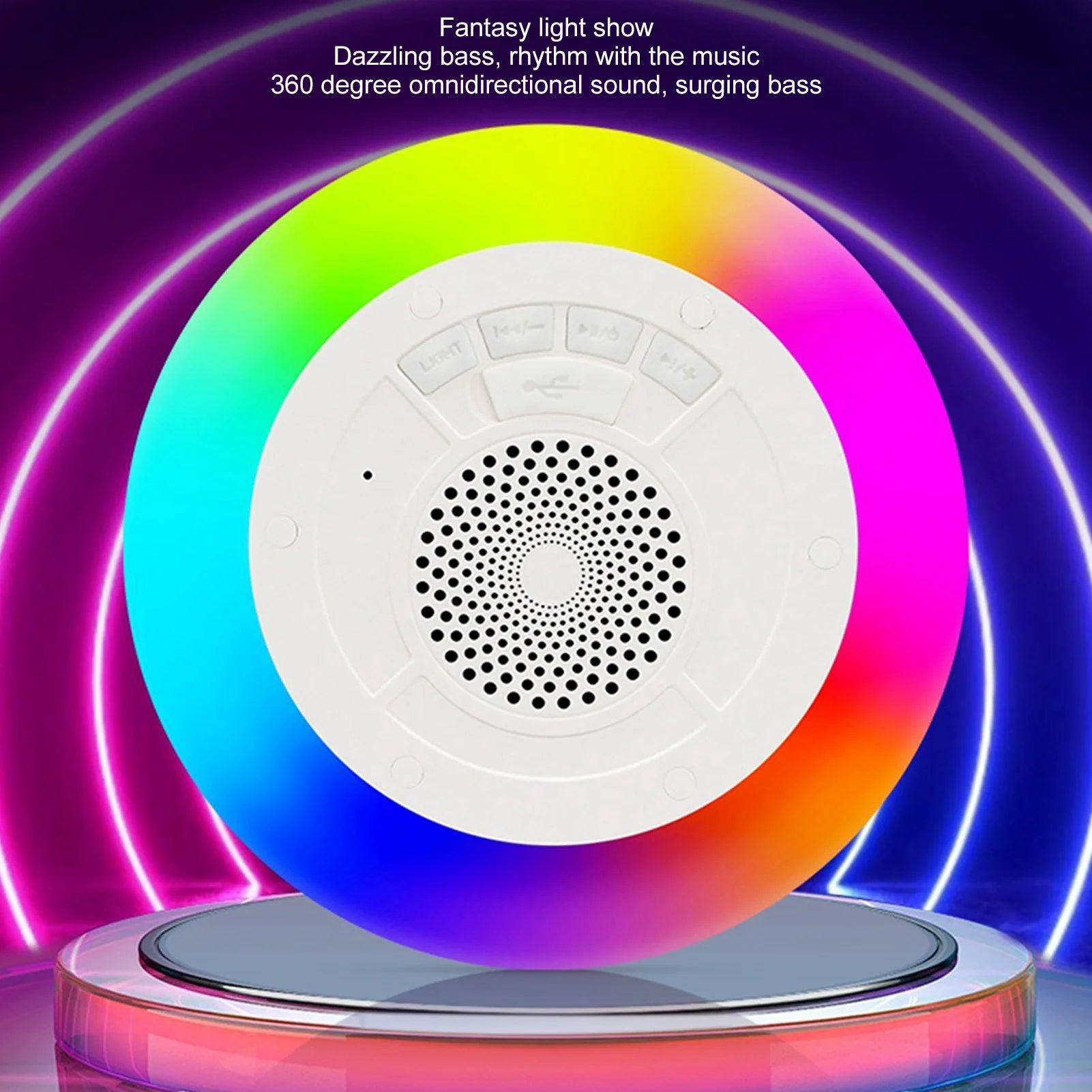 Swimming Pool Speaker Built in Mic Stereo IPX7 Waterproof Floating Bluetooth Hot Tub Speaker with RGB Colorful Lights